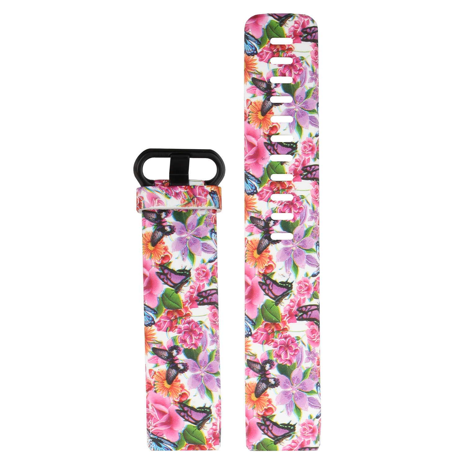 StrapsCo Patterned Silicone Rubber Watch Band Strap for Fitbit Charge 3 & Charge 4 - Medium-Long - Butterfly Flowers