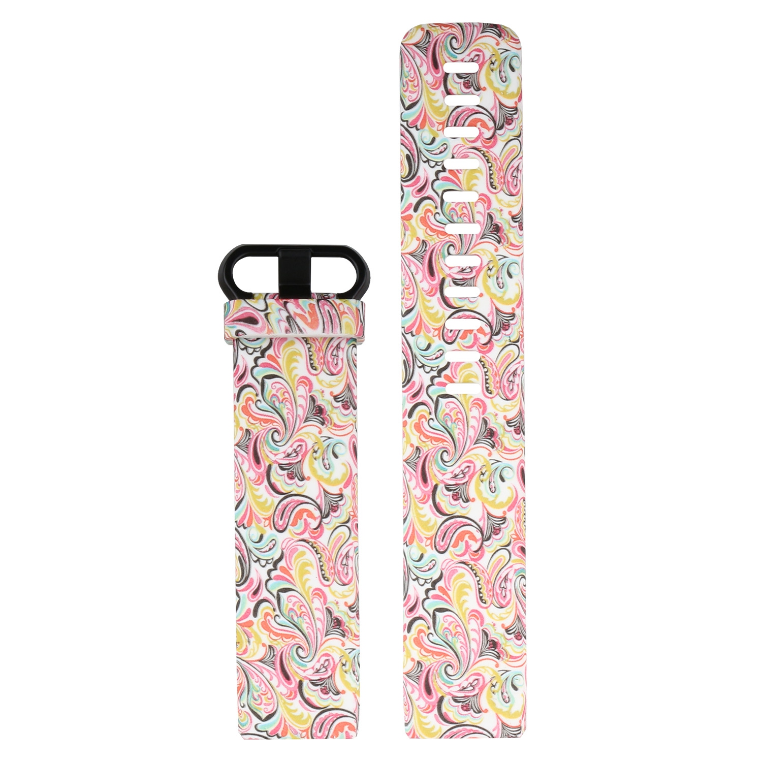 StrapsCo Patterned Silicone Rubber Watch Band Strap for Fitbit Charge 3 & Charge 4 - Short-Medium - Light Paisley