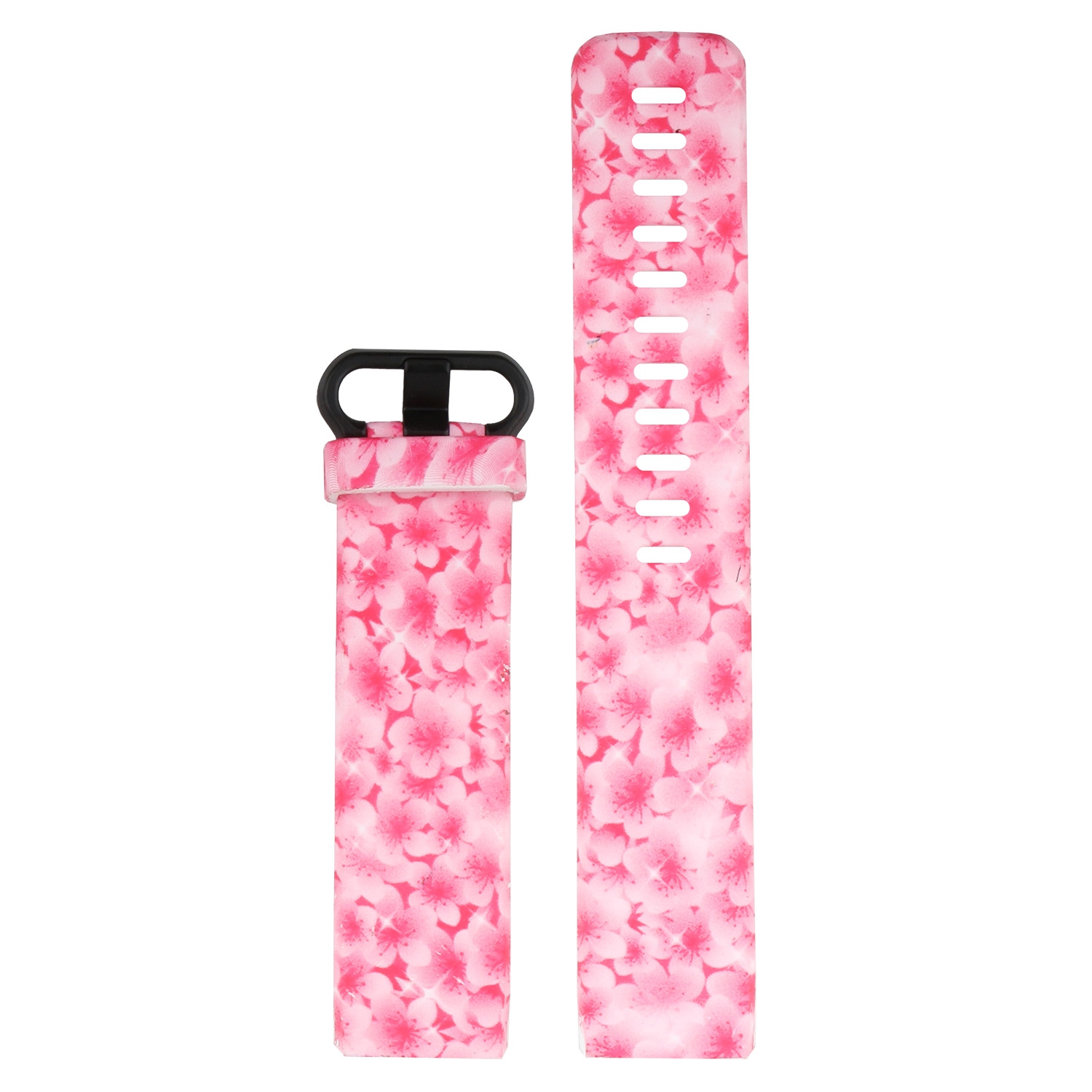 StrapsCo Patterned Silicone Rubber Watch Band Strap for Fitbit Charge 3 & Charge 4 - Medium-Long - Pink Flowers