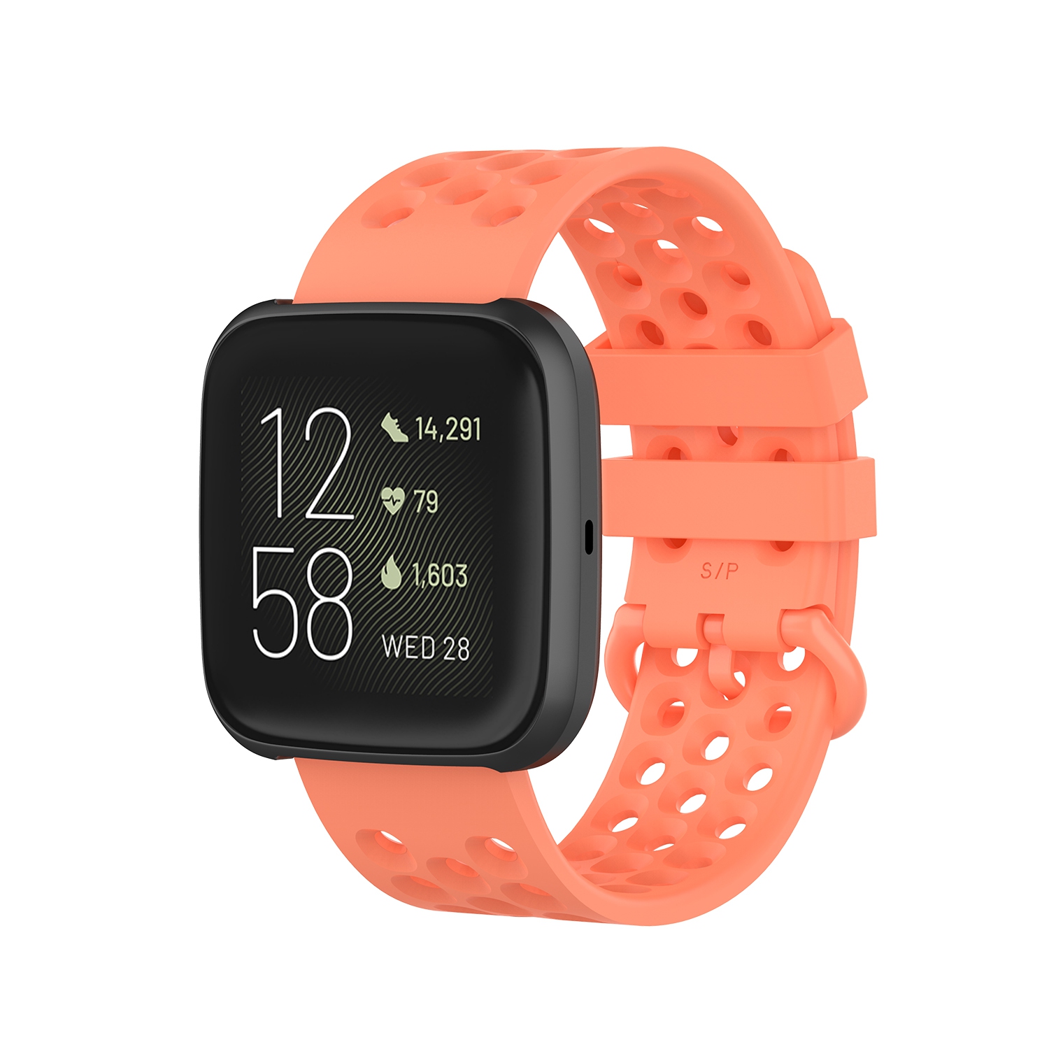 StrapsCo Bracelet de Montre en Caoutchouc de Silicone Perforé pour Fitbit Versa - Court-Médium - Rose-Orange