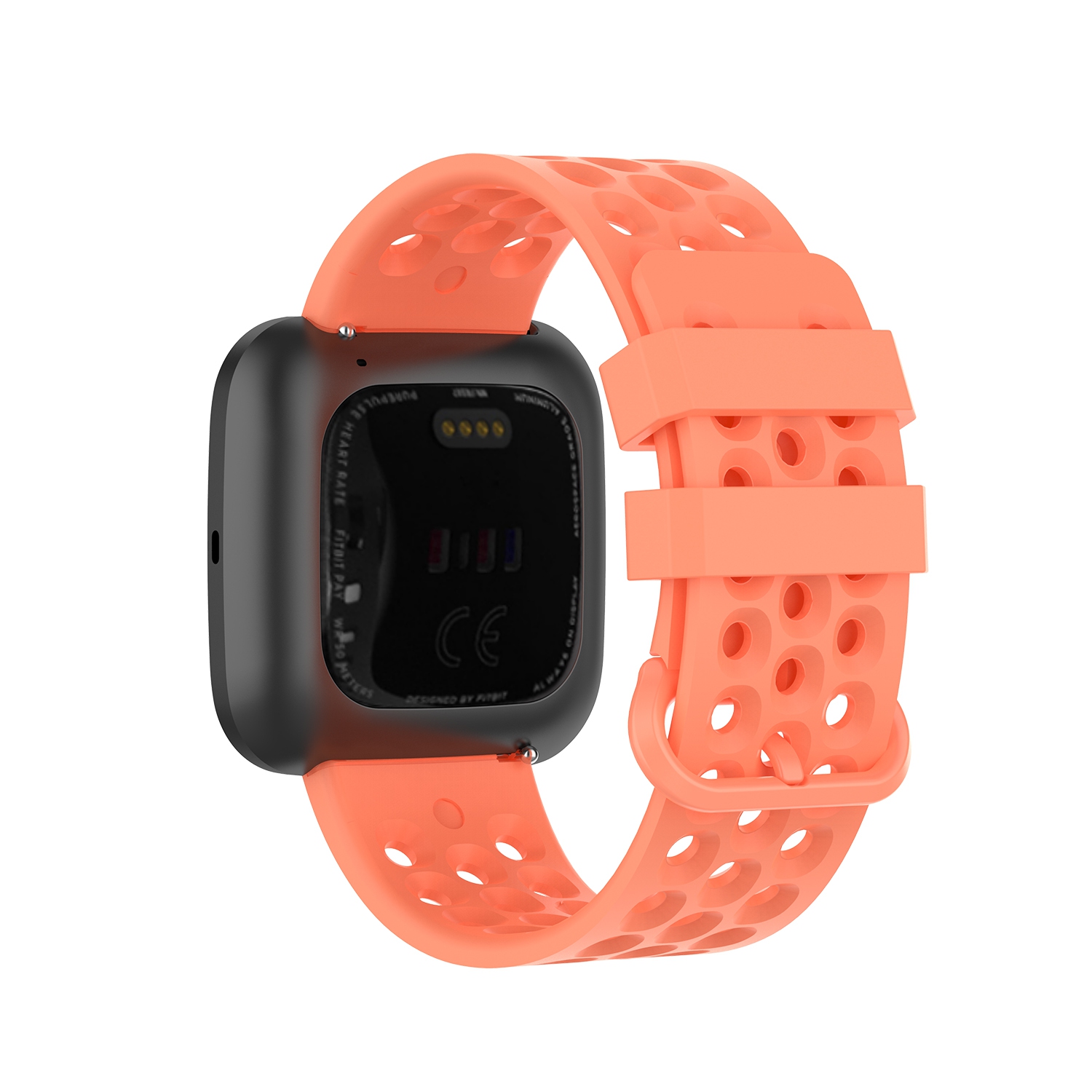 StrapsCo Bracelet de Montre en Caoutchouc de Silicone Perforé pour Fitbit Versa - Court-Médium - Rose-Orange