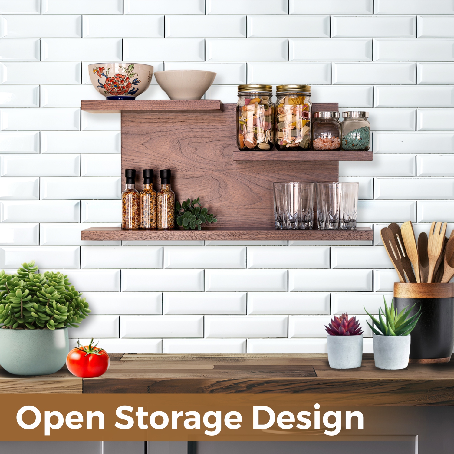 Straga 23" Walnut 3-Tier Floating Shelf – Solid Wood, Modern Design for Bathroom, Living Room & Office – Made in Canada