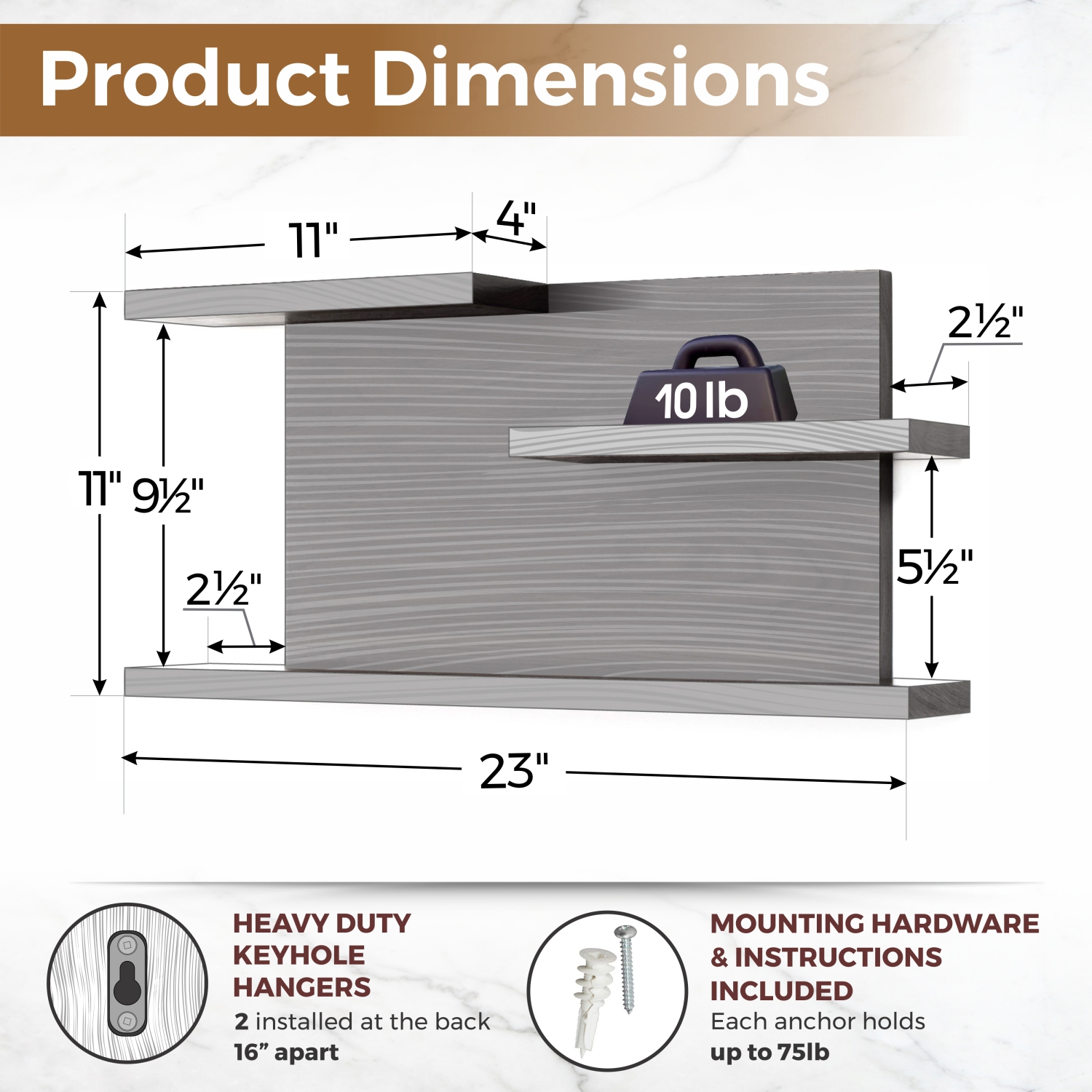 Straga 23" Walnut 3-Tier Floating Shelf – Solid Wood, Modern Design for Bathroom, Living Room & Office – Made in Canada