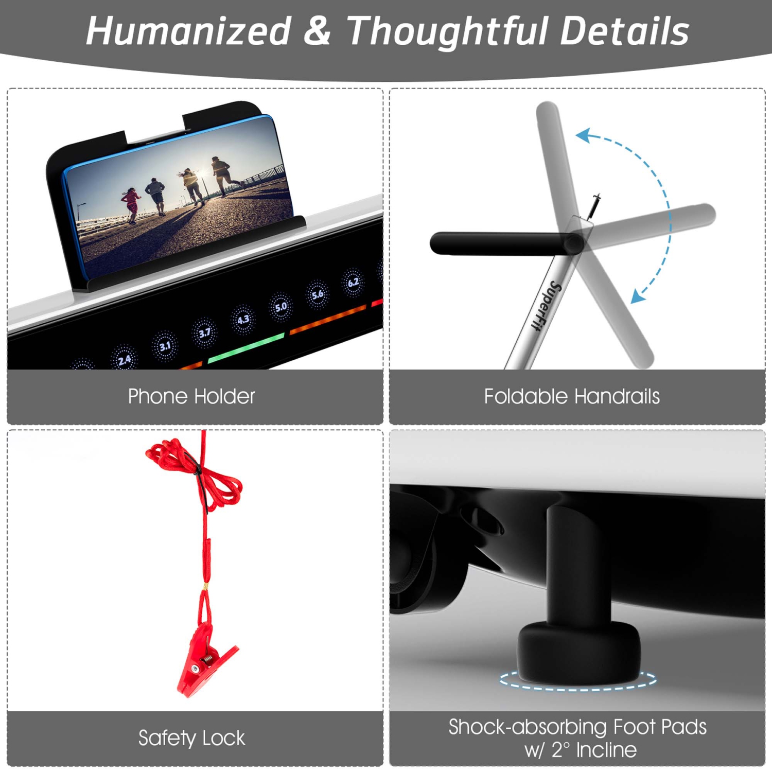 Tapis de course pliable 2 en 1SuperFit – Moteur 2,25 CV – Double écran – Haut-parleur