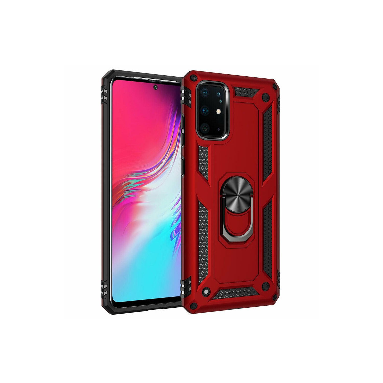 【CSmart】 Anti-Drop Hybrid Magnetic Hard Armor Case with Ring Holder for Samsung Galaxy A71, Red