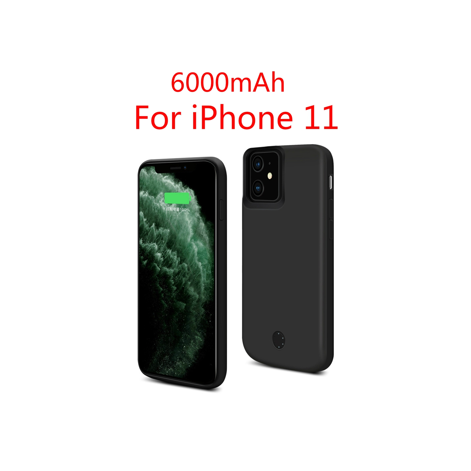 Rechargeable External Battery Charger Portable Power Bank Case for iPhone 11 (6.1"), 6000mAh, Black