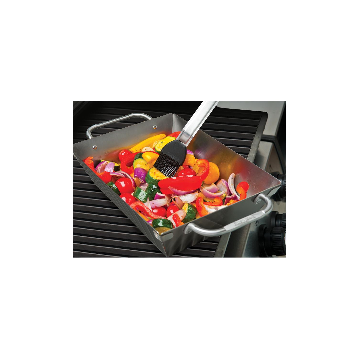 Wok carré et profond avec perforations en acier inoxydable pour barbecue