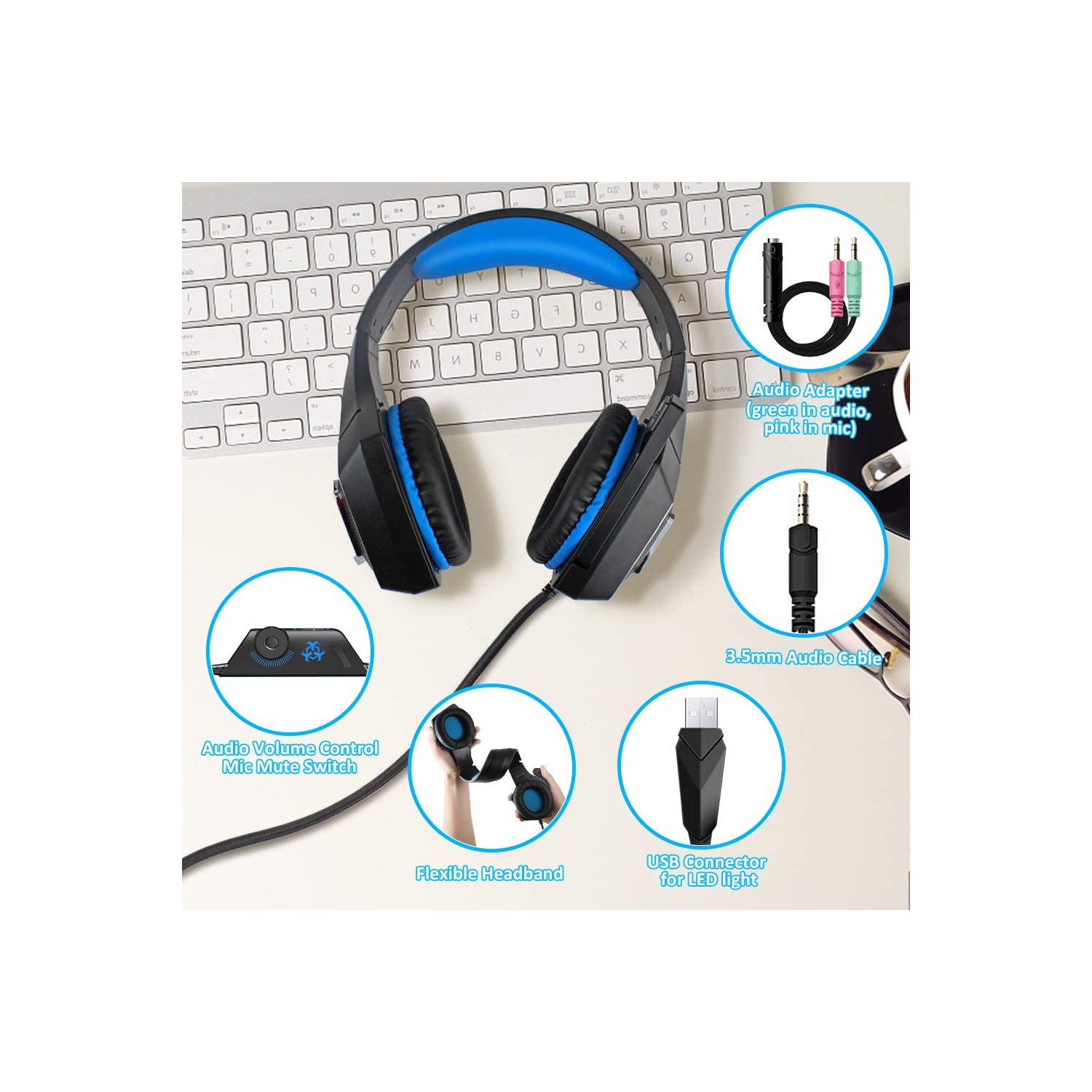 Casque de jeu avec micro pour Xbox One, PS5, PS4, PC, Nintendo Switch playstation 5 - Écouteurs stéréo basses - 3,5 mm - Casque d’écoute léger avec