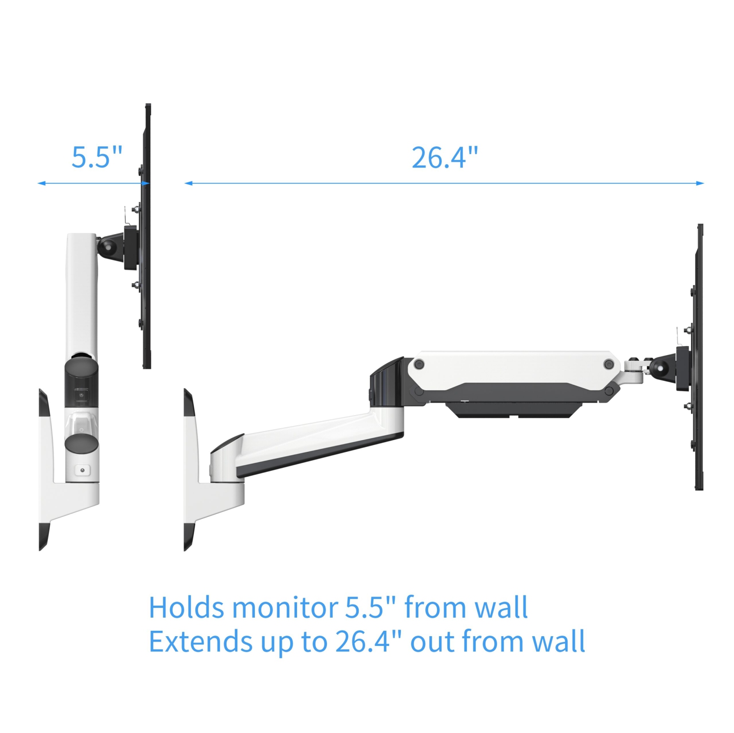 SHOPPINGALL Fully Adjustable Single Gas Spring Monitor Wall Mount Arm LCD for Screens up to 32" - SA-GA12W+A05