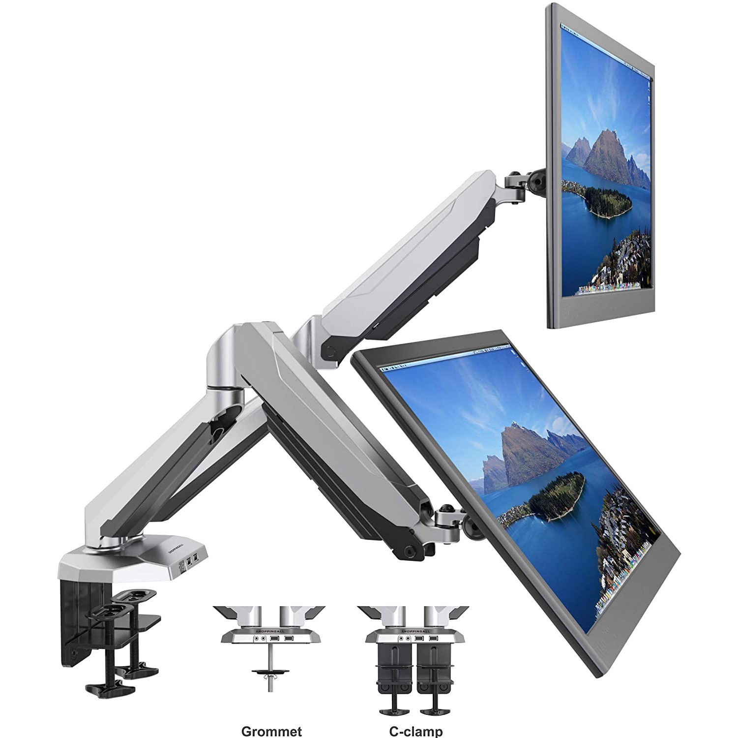 SHOPPINGALL Fully Adjustable Dual Gas Spring Dual Monitors Mount Stand for 15"-32" Monitors - SA-GM224U