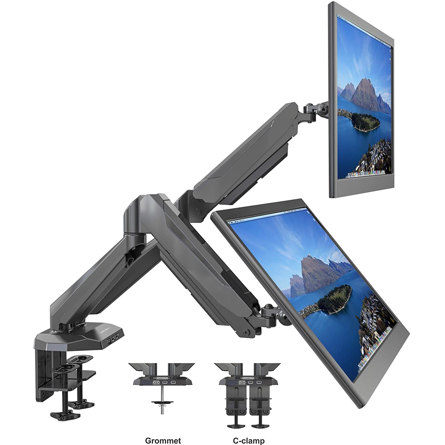 SHOPPINGALL Fully Adjustable Dual Gas Spring Dual Monitors Mount Stand for 15"-32" Monitors - SA-GM224U