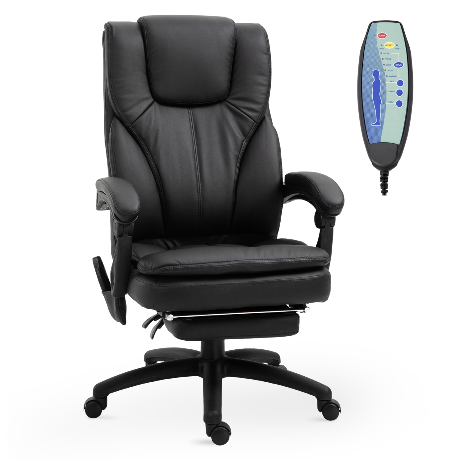 Vinsetto Office Chair High Back 6-Point Vibration Massage Reclining 360° Swivel Height Adjustable with Retractable Footrest, Remote Controller,PU