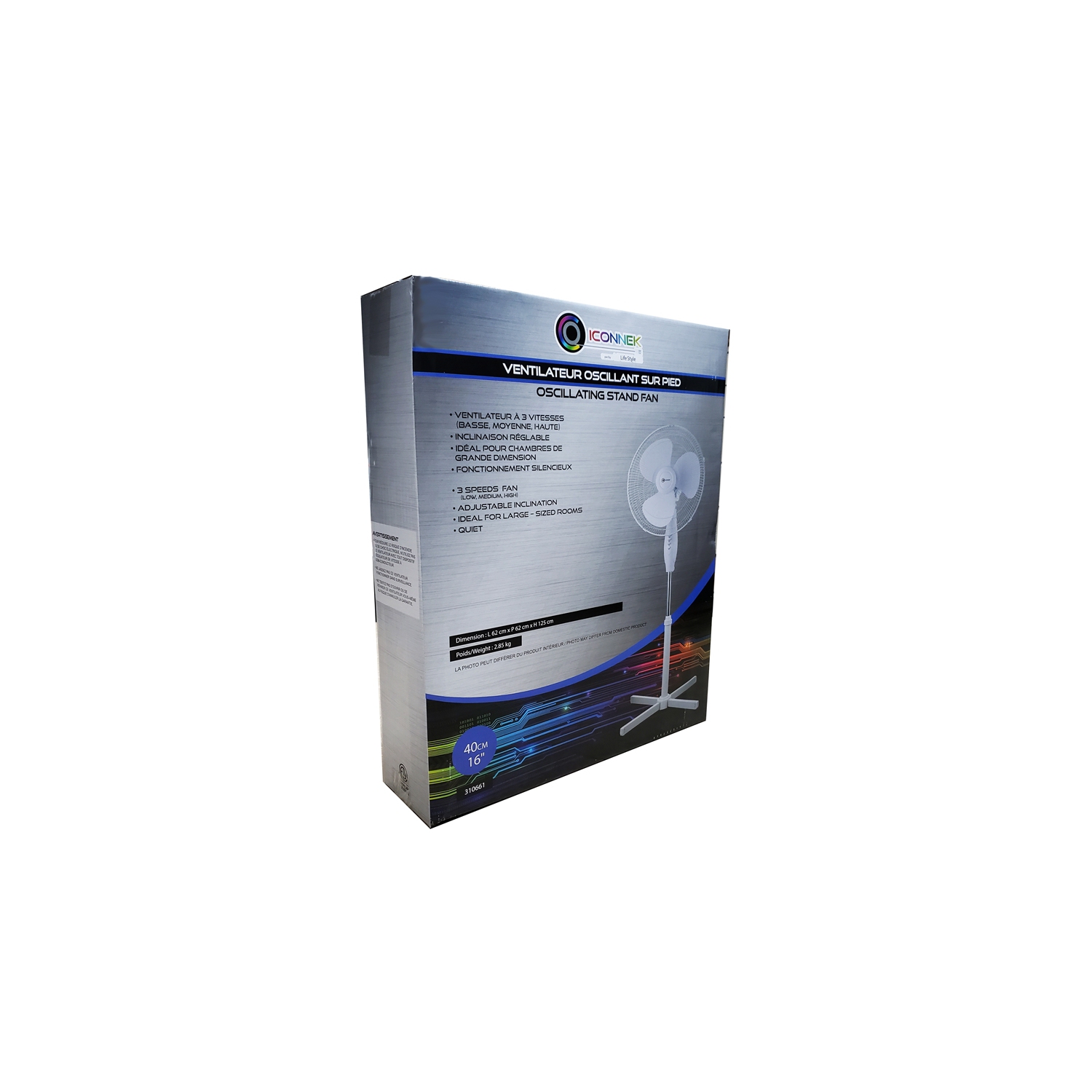 Iconnek - Three Speed Pedestal Fan, Adjustable Swing and Tilt, 16 '', White