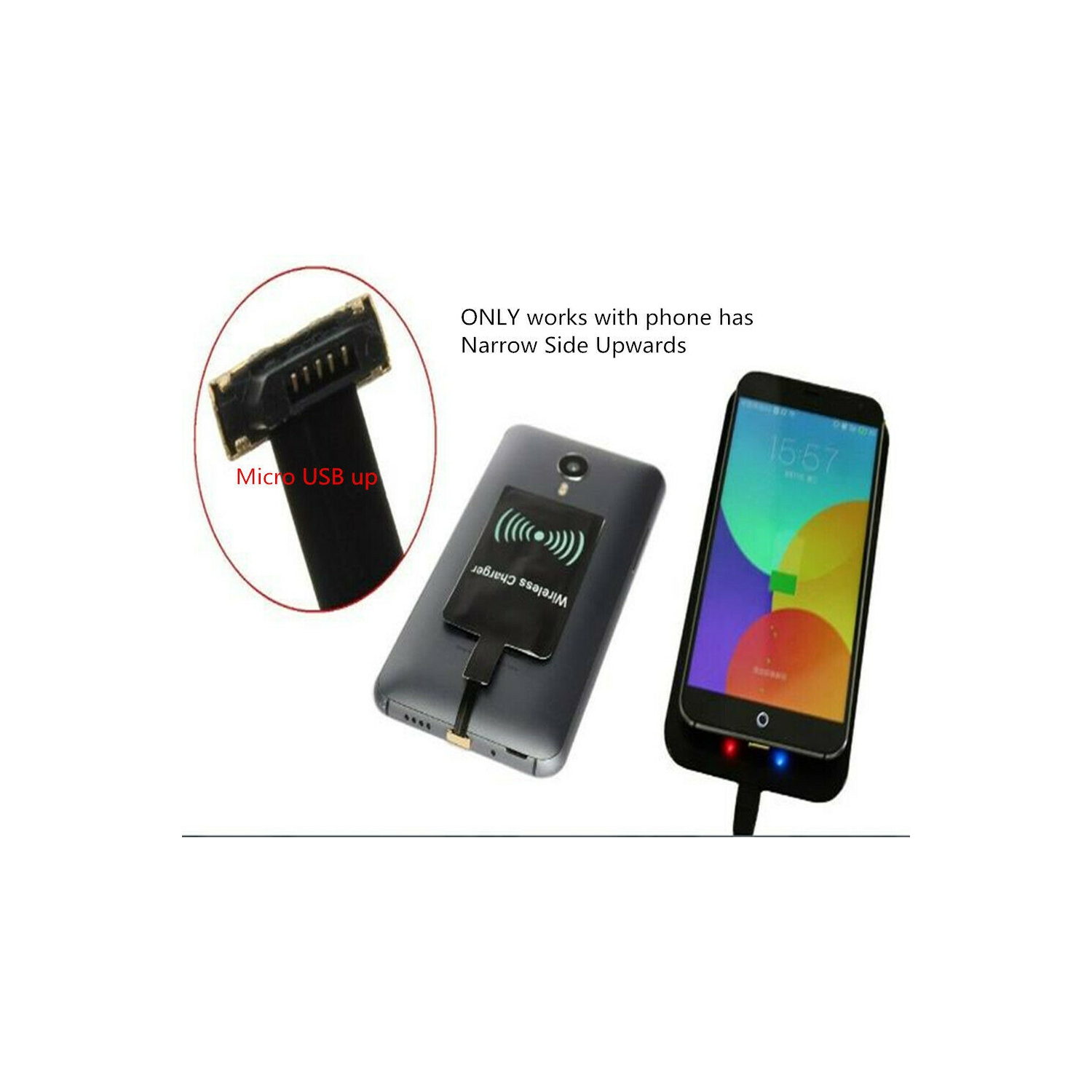 Qi Wireless Charger Charging Receiver Pad (Micro USB Port UP) for Samsung / LG / Sony / Google / Motorola / Android Phones