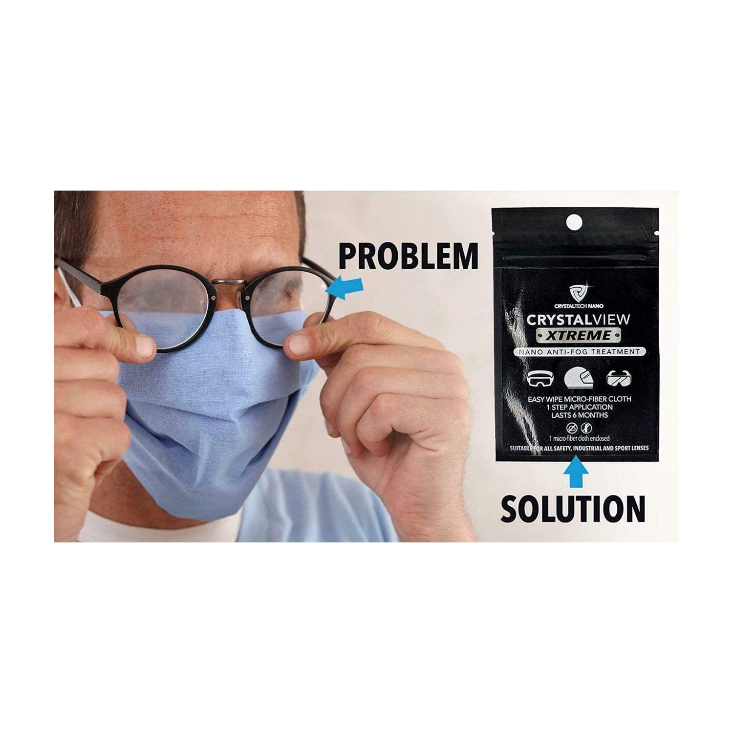 Crystaltech Crystalview Xtreme Nano Chiffon Anti-buée Gris/Noir 2PK