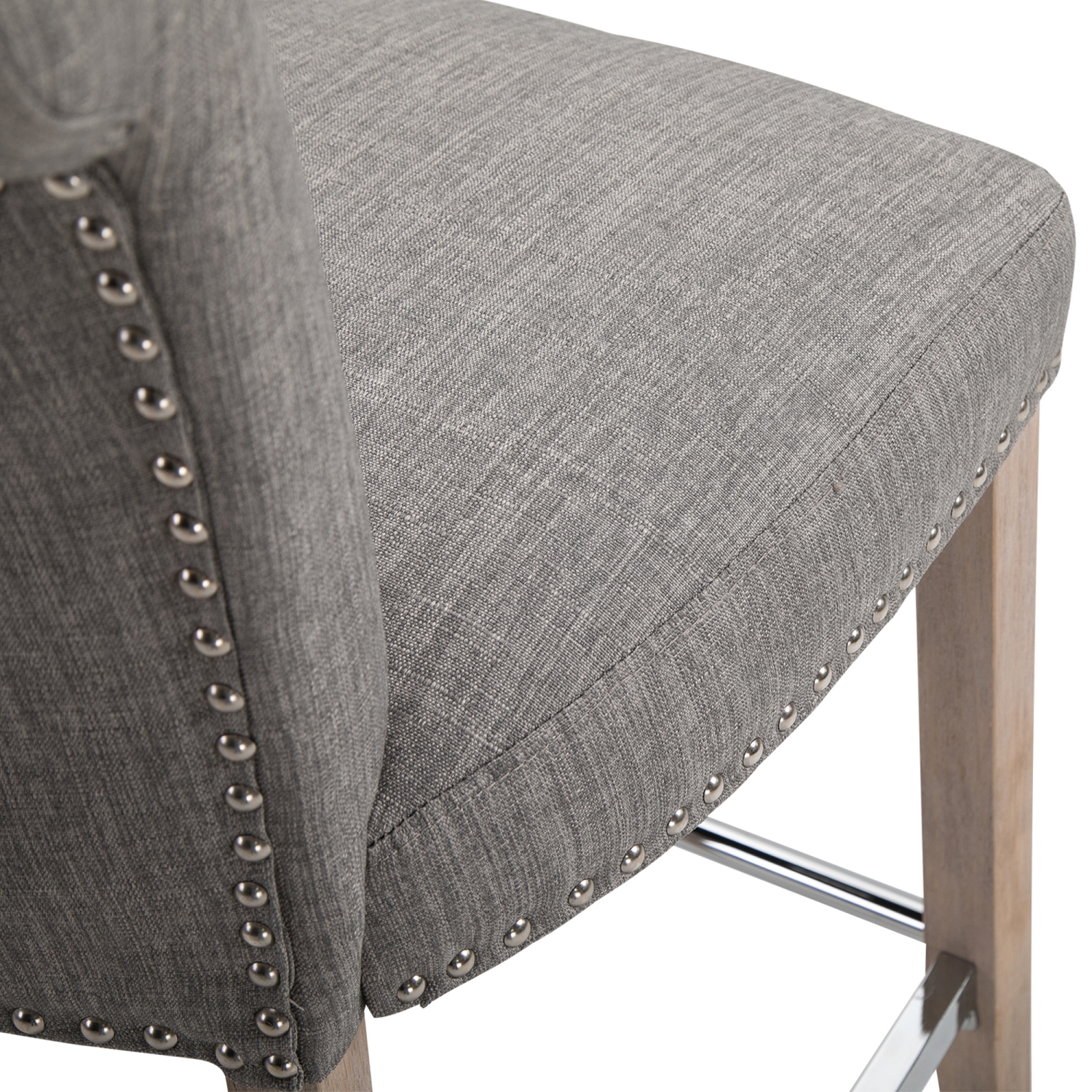 HOMCOM Counter Height Bar Stools Set of 2, Upholstered Bar Chairs with Button Tufted Back, Wood Legs, Footrest, Modern Nailhead Trim Barstools for