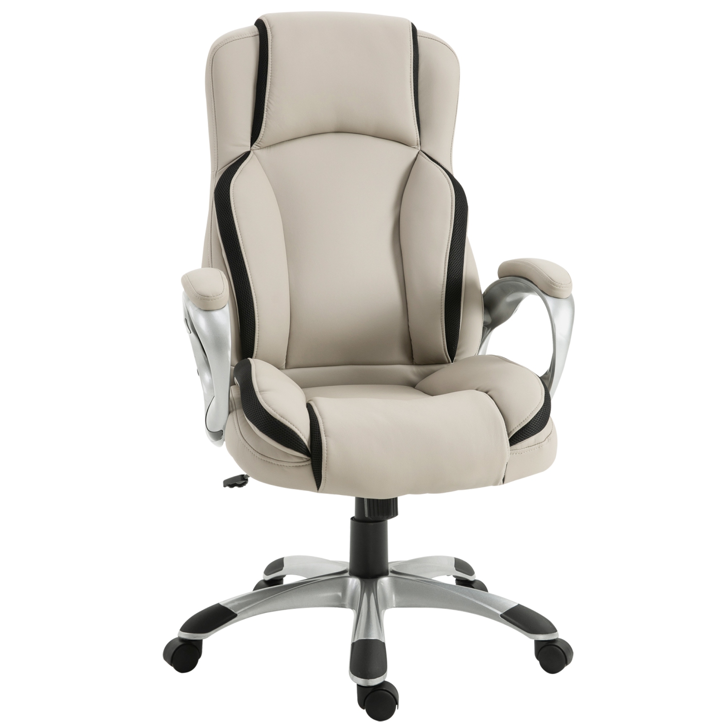 Vinsetto Office Chair PU Leather Executive on Rolling Wheels Task Computer Height Adjustable Swivel Ergonomic, Greige and Black