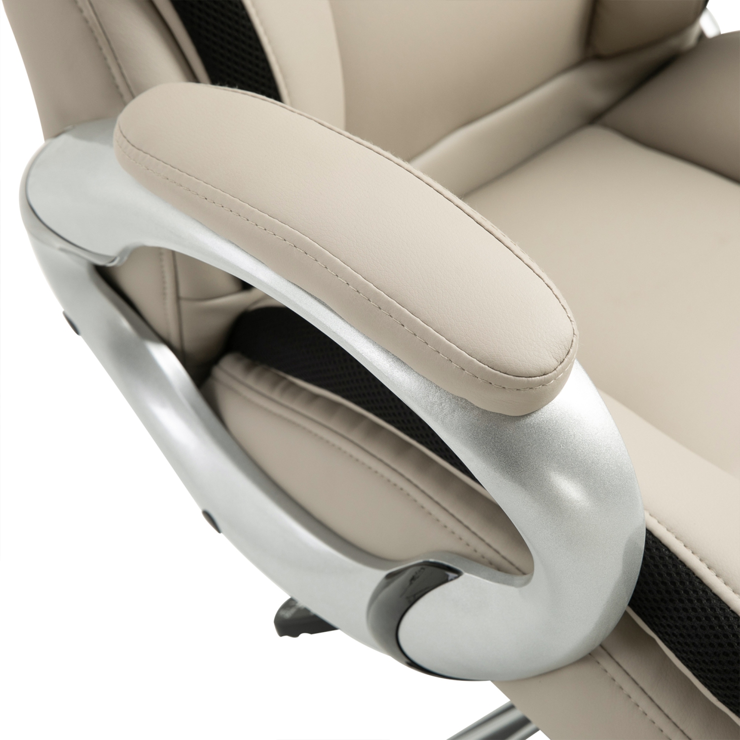 Vinsetto Office Chair PU Leather Executive on Rolling Wheels Task Computer Height Adjustable Swivel Ergonomic, Greige and Black