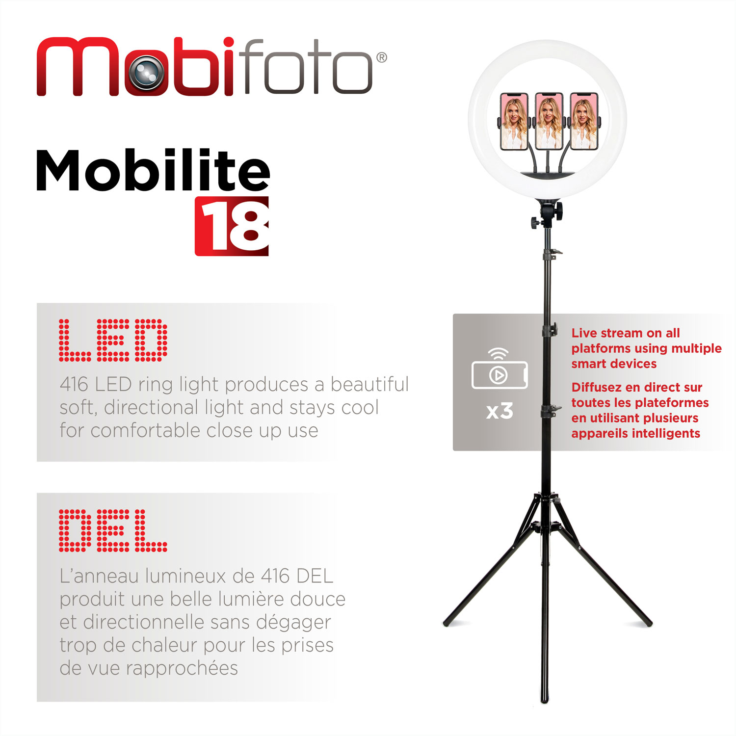 Mobifoto 18" Bi-Colour LED Ring Light Vlog Kit