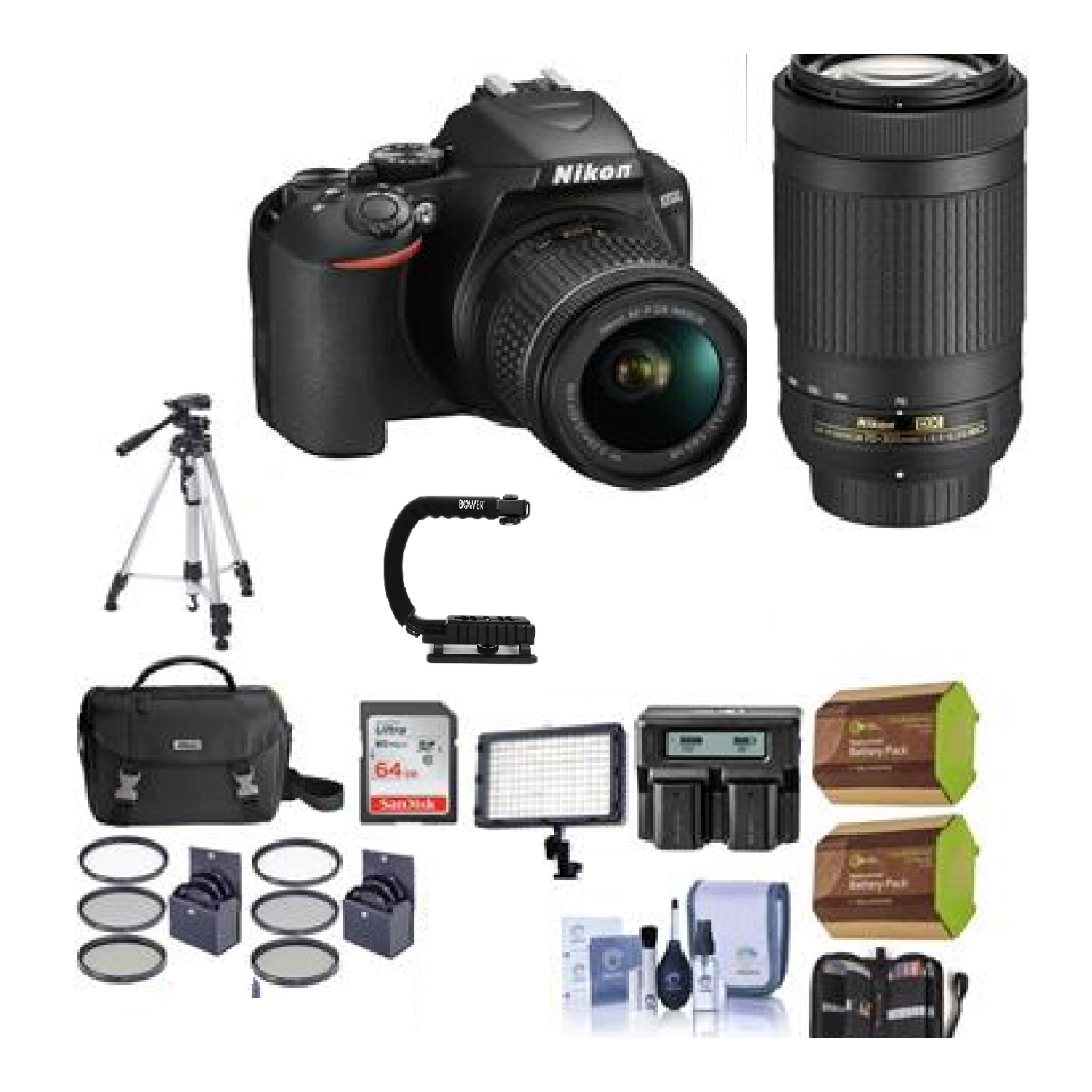 Nikon D3500 24MP DSLR Camera with NIKKOR 18-55mm and 70-300mm Lens W/Pro Acc Kit USA Model - US Version w/ Seller Warranty