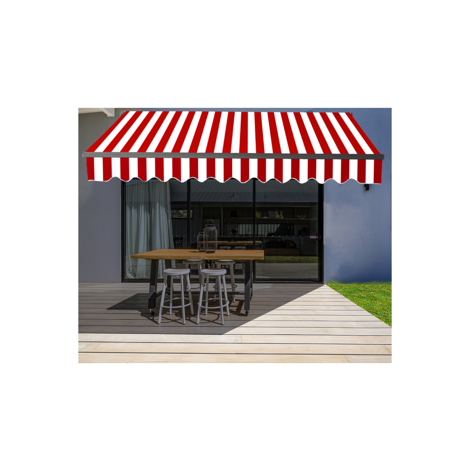 ALEKO ABM20X10REDWH05 Black Frame Motorized Retractable Home Patio Canopy Awning 20'x10' Red/White