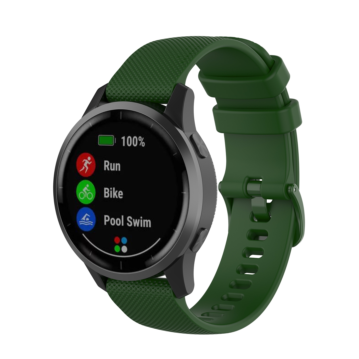 StrapsCo 22mm Quick Release Silicone Rubber Watch Band Strap for Garmin Vivoactive 4 - Green