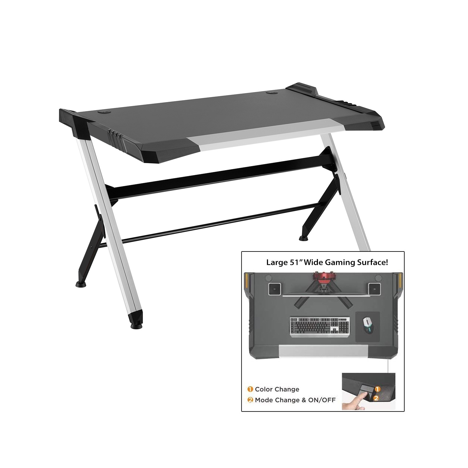 Bureau de jeu/PC en aluminium léger GD-51XL de Boost Industries avec éclairage DEL RVB