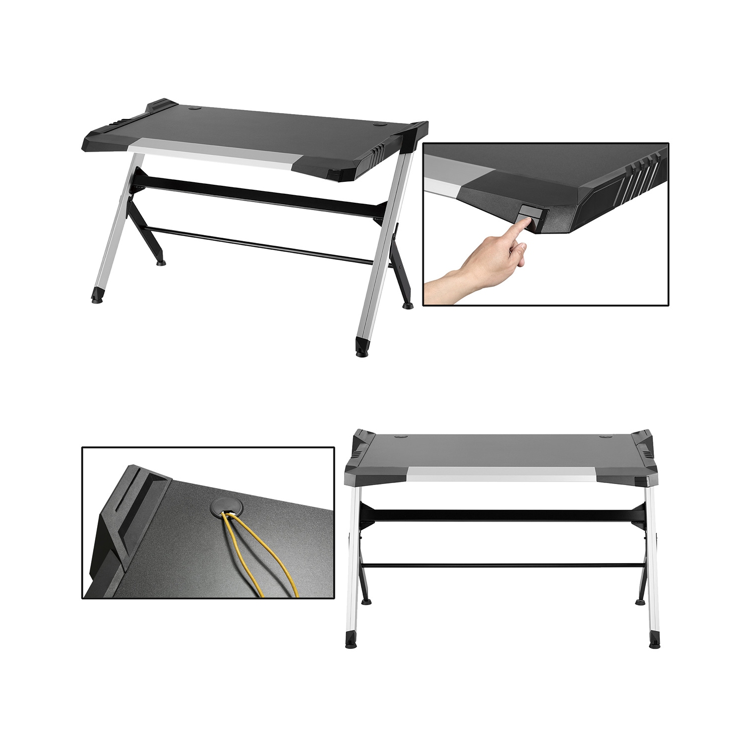 Bureau de jeu/PC en aluminium léger GD-51XL de Boost Industries avec éclairage DEL RVB