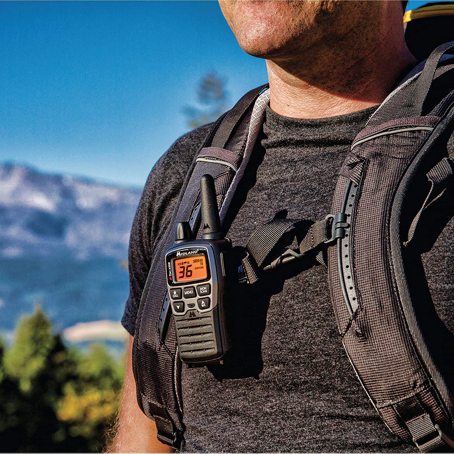 Midland 36 Channel/38 Mile Two Way Radio with 121 Codes, with X Scan-Alert, Battery, Rapid Charge DTC and USB