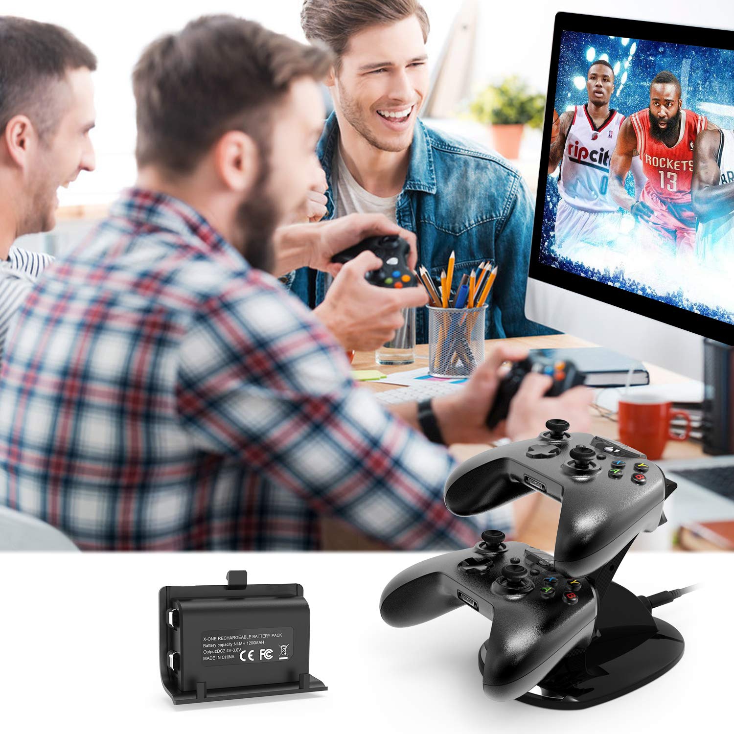 Charging Station 2 Pack Rechargeable Battery for Xbox Wireless Controller Kit One, One S ,Elite Charging