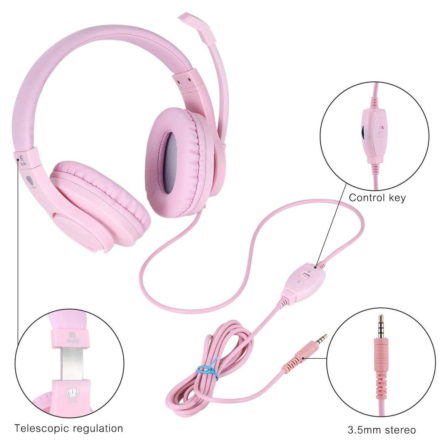 BlueFire – Casque de jeu pour PS4, casque d’écoute stéréo Bass, rose pour enfants