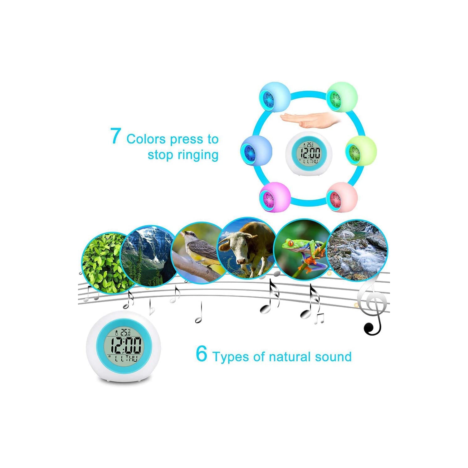 Unicorn Digital Alarm Clocks for Girls, LED Night Glowing Cube LCD Clock with Light Children Wake Up Bedside Clock