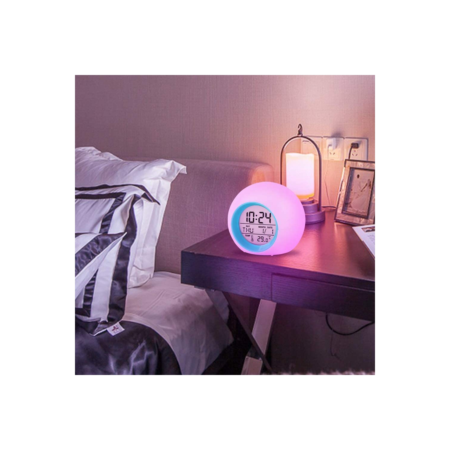 Unicorn Digital Alarm Clocks for Girls, LED Night Glowing Cube LCD Clock with Light Children Wake Up Bedside Clock