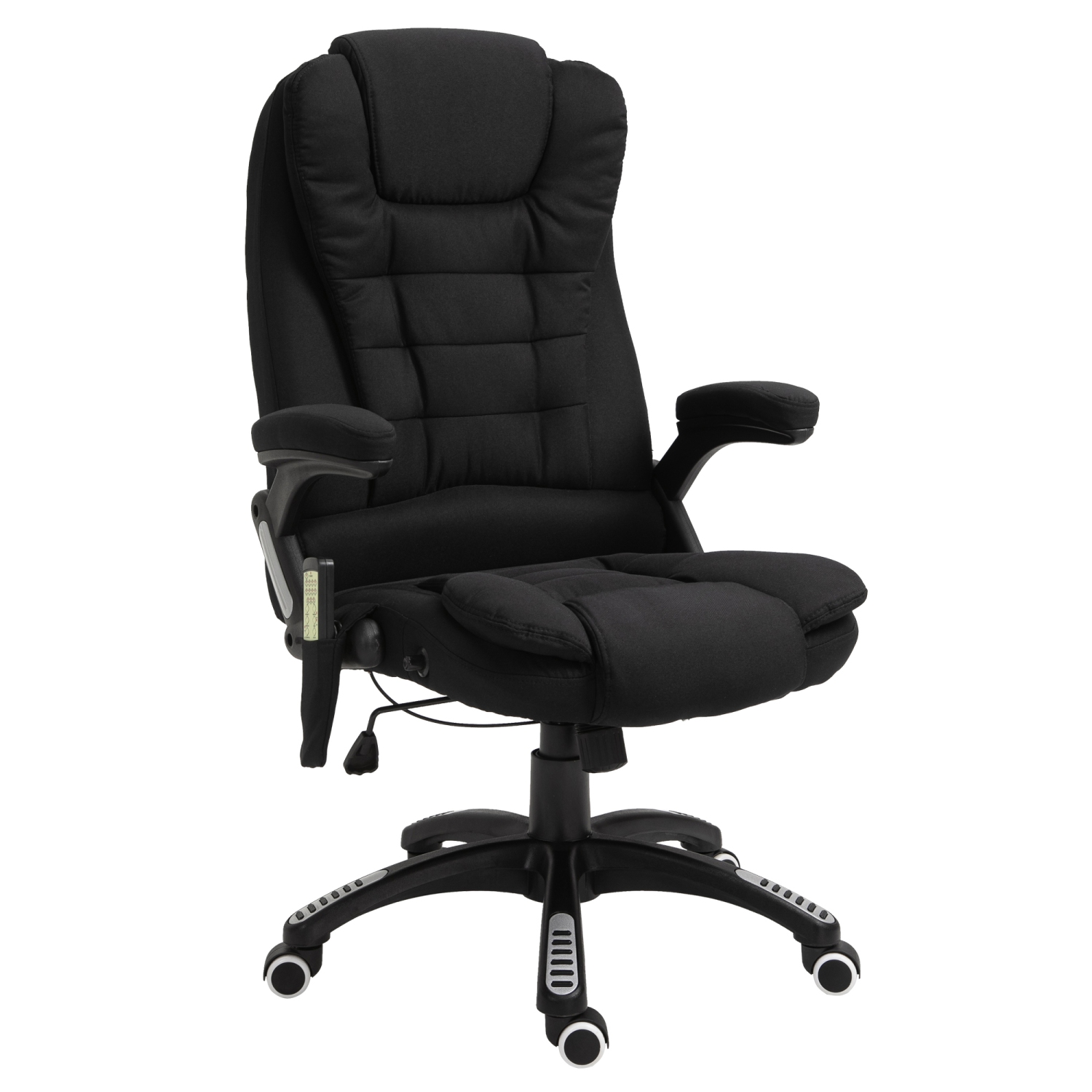 Vinsetto – Fauteuil de bureau de massage avec vibration 6 points, fauteuil de direction inclinable en lin, dossier haut, roulettes pivotantes, noir