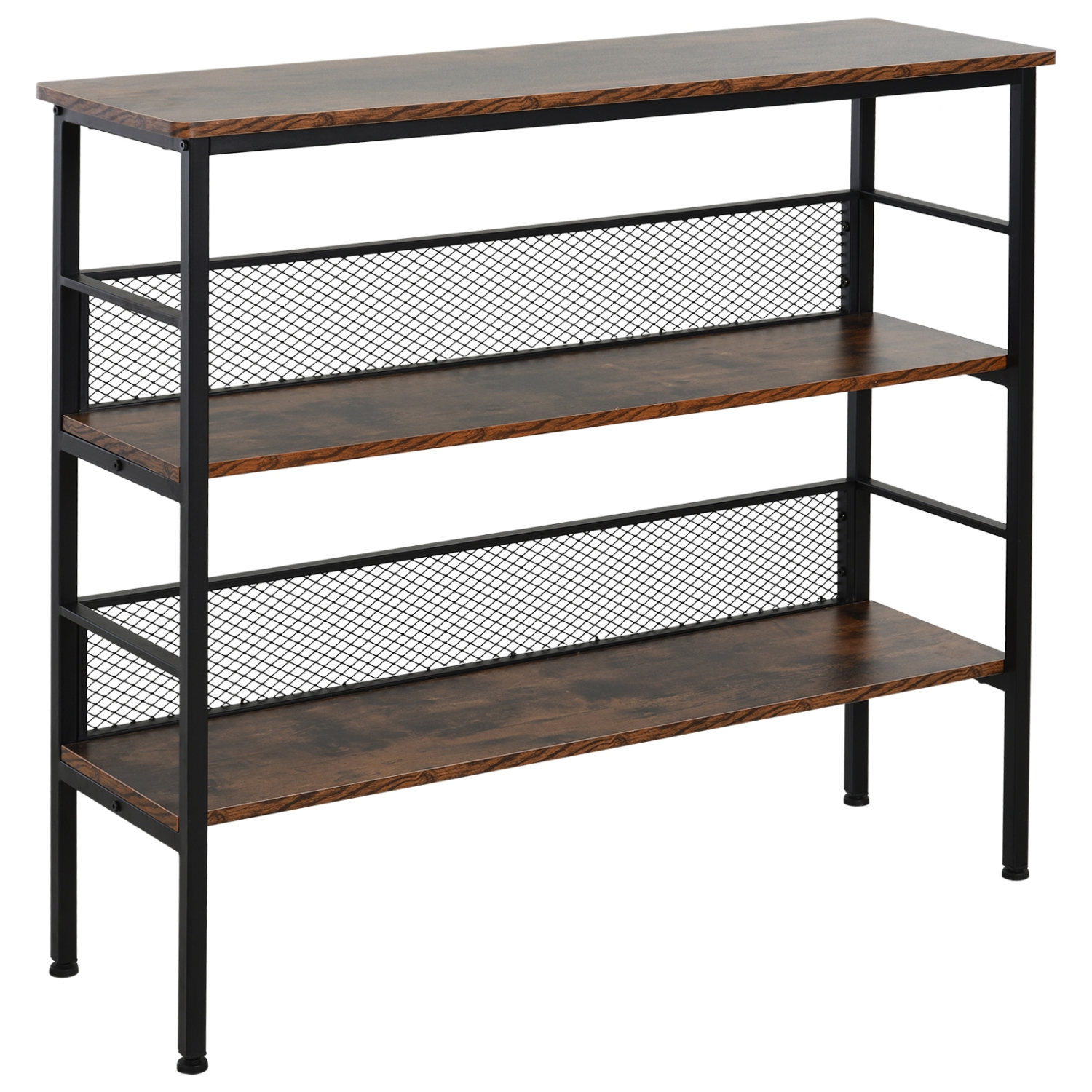 HOMCOM 3 Tier Bookshelf Industrial Display Rack, 39 Inch Wood Metal Bookcase with Adjustable Feet for Living Room, Balcony, Kitchen, Brown