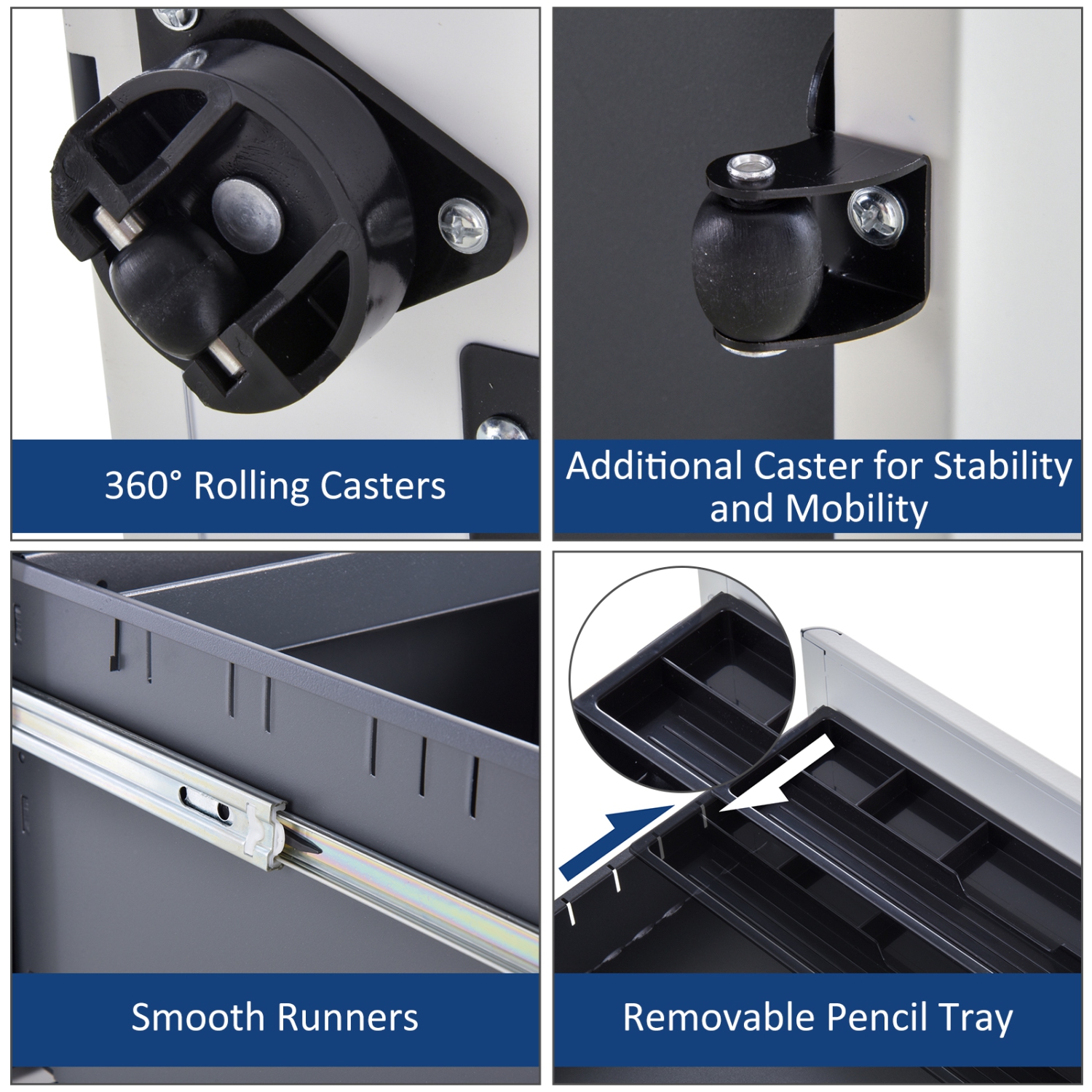 Vinsetto 3 Drawer Vertical File Cabinet, Lockable Steel Filing Cabinet with Hanging Bar for Letter A4 Legal Size Files, Printer Stand with