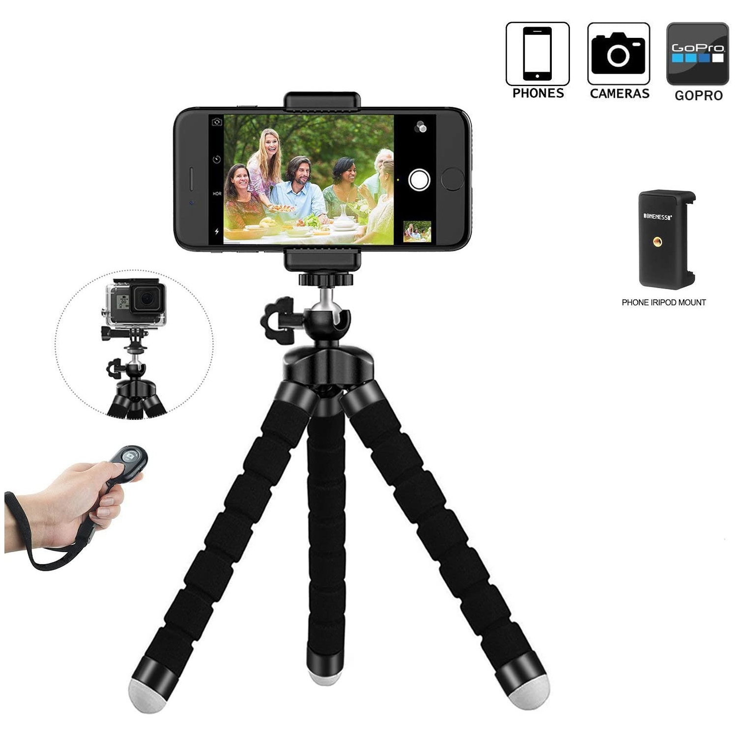 Phone tripod, fushengda Mini Cell Phone Tripod Portable and Adjustable Camera Stand Holder with Bluetooth Remote