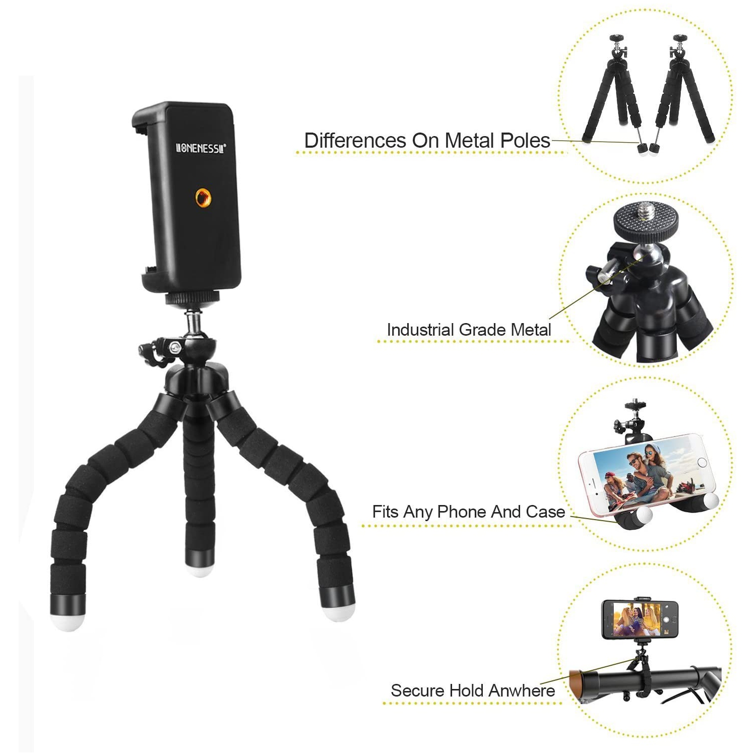 Phone tripod, fushengda Mini Cell Phone Tripod Portable and Adjustable Camera Stand Holder with Bluetooth Remote