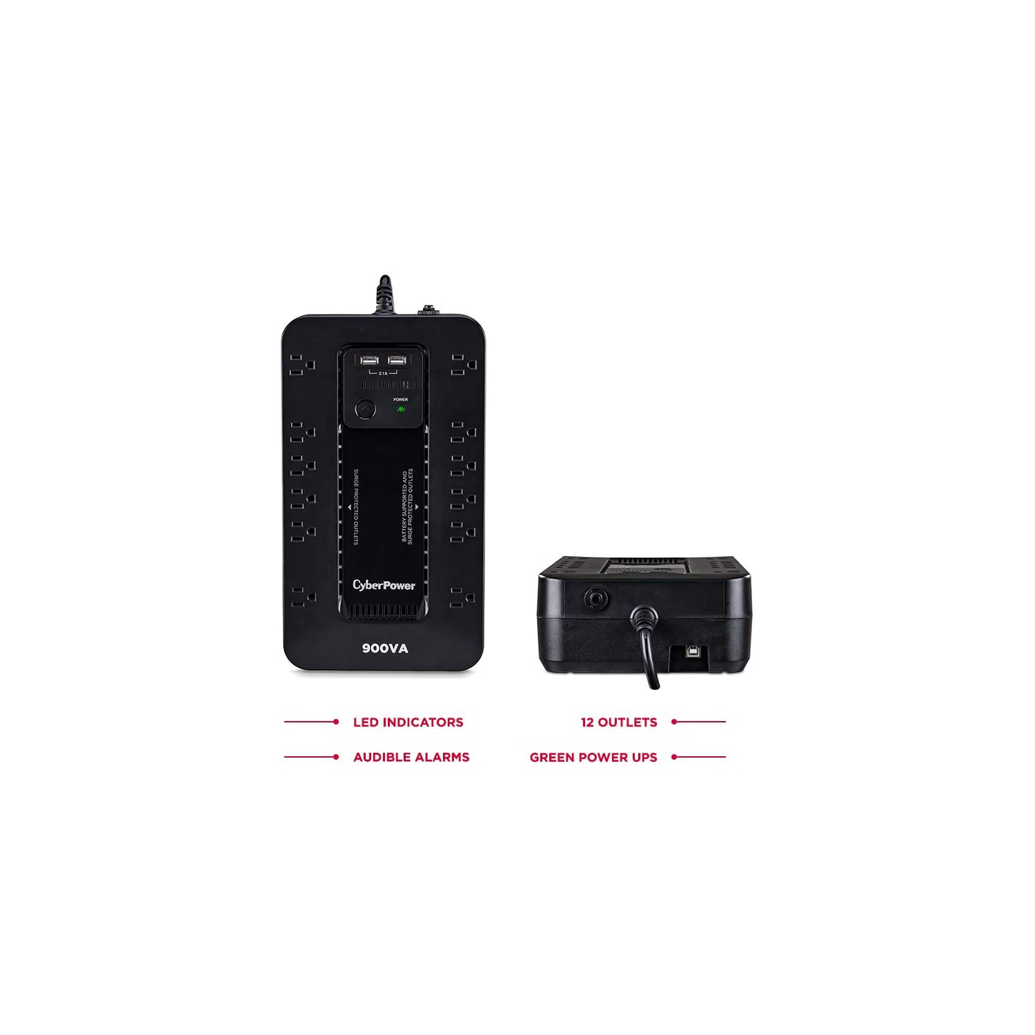 CyberPower ST900U Standby UPS System, 900VA/500W, 12 Outlets, 2 USB Charging Ports, Compact