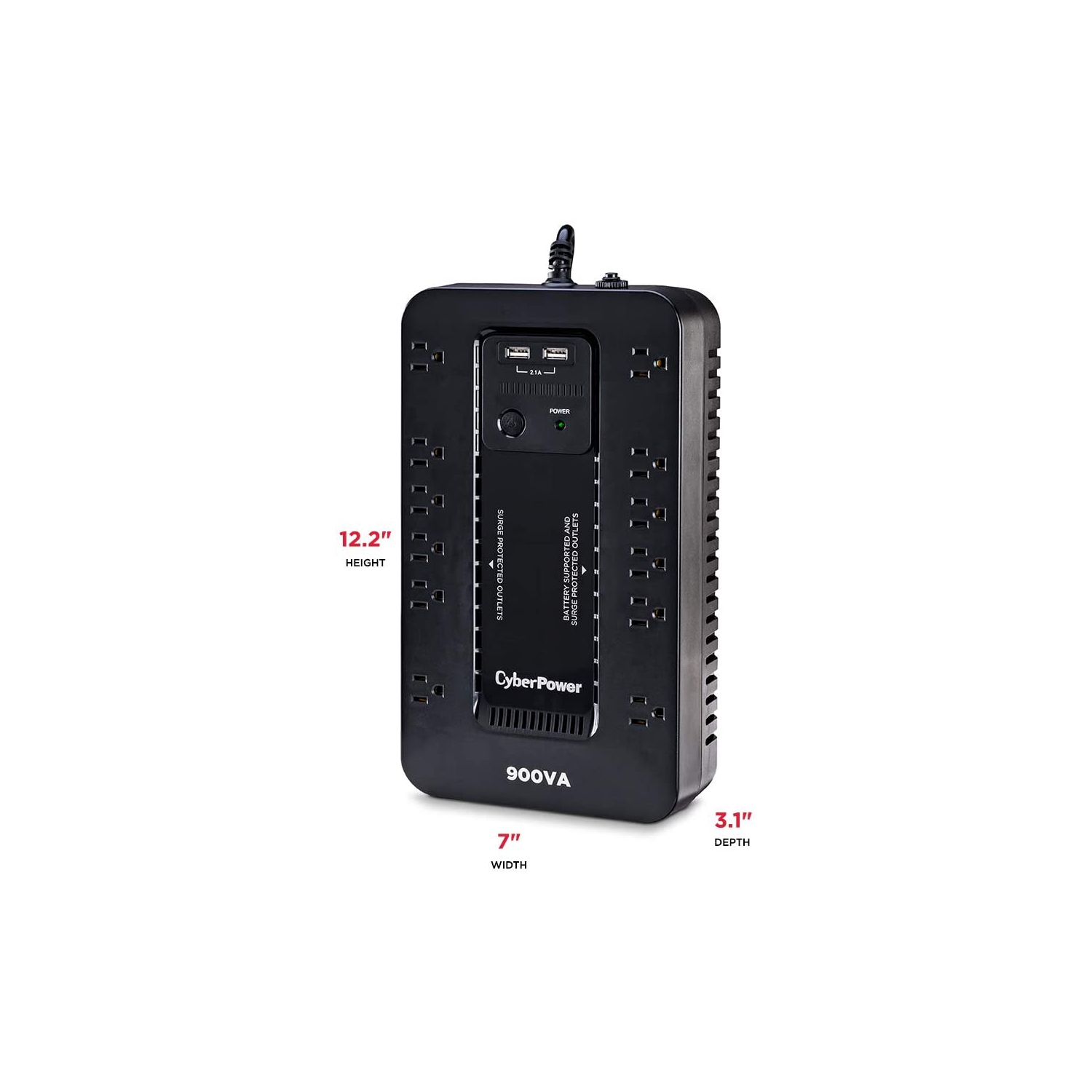 CyberPower ST900U Standby UPS System, 900VA/500W, 12 Outlets, 2 USB Charging Ports, Compact