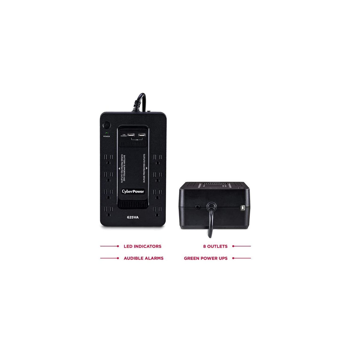 CyberPower ST625U Standby UPS System, 625VA/360W, 8 Outlets, 2 USB Charging Ports, Compact