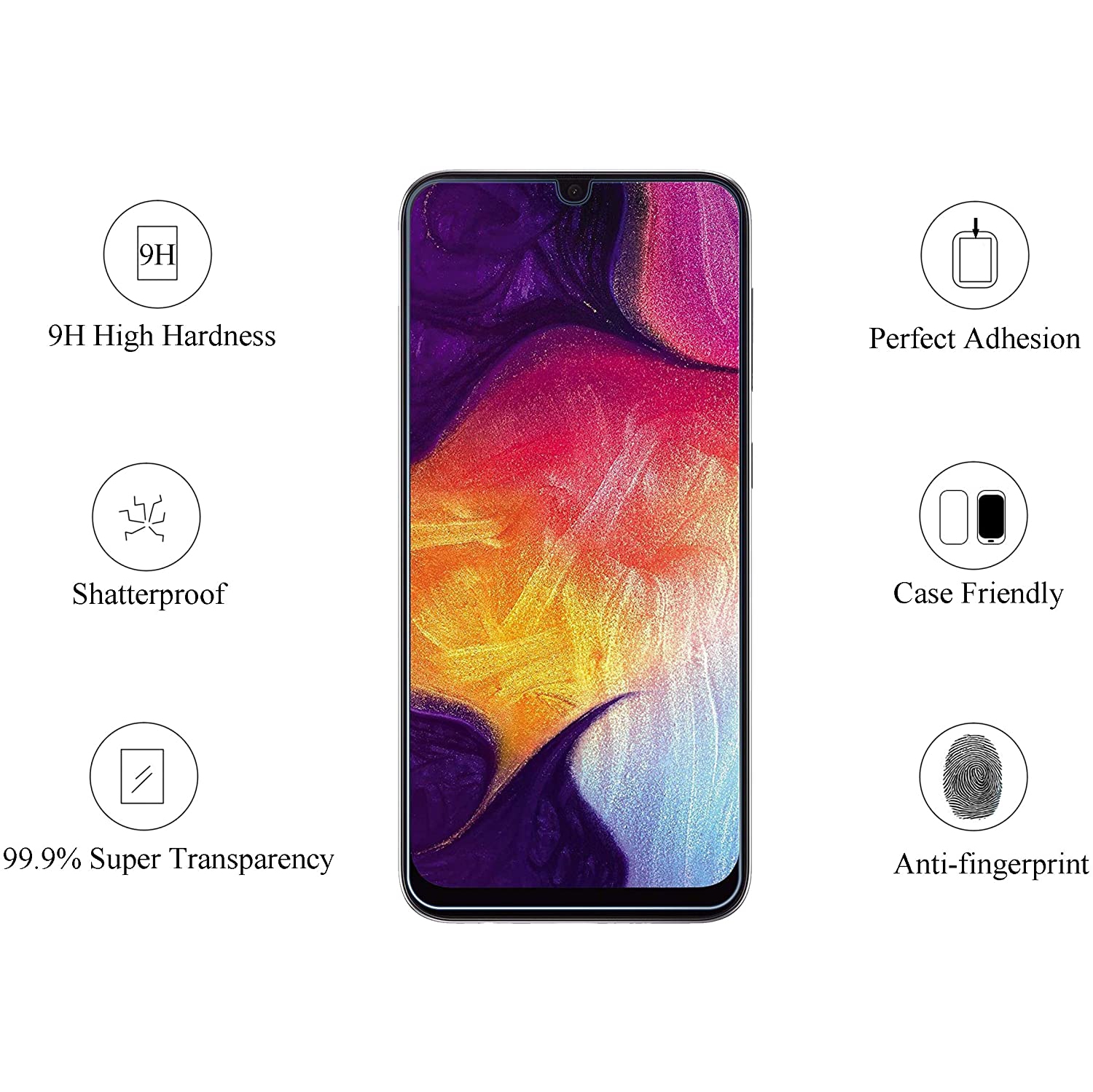 Protecteur d’écran en verre trempé de qualité supérieure de WINGOMART pour Galaxy A30/A20 de Samsung - Paquet de 2