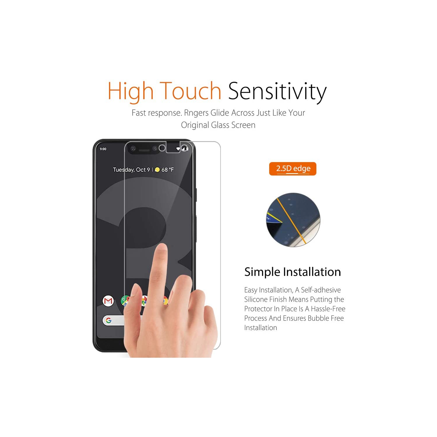 2 protecteurs d’écran en verre trempé de qualité supérieure de WINGOMART pour Pixel 3 XL