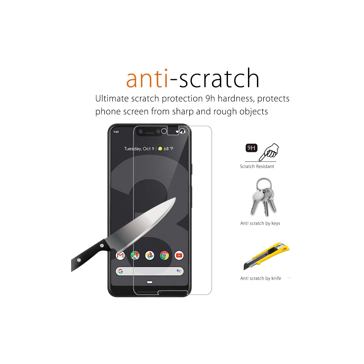 2 protecteurs d’écran en verre trempé de qualité supérieure de WINGOMART pour Pixel 3 XL