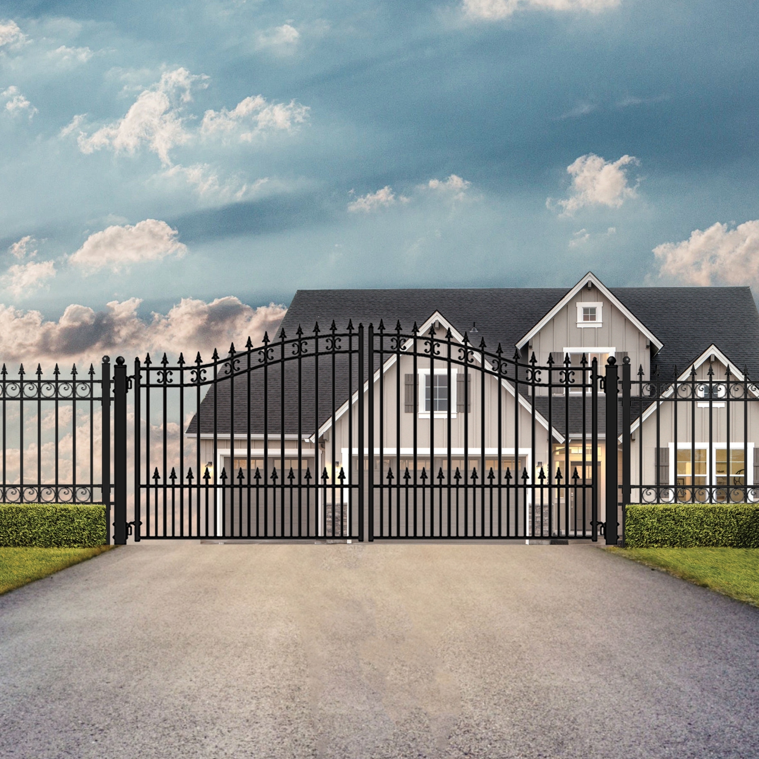 ALEKO DG18STPD St. Louis Style Iron Wrought Dual Driveway Gate 18'