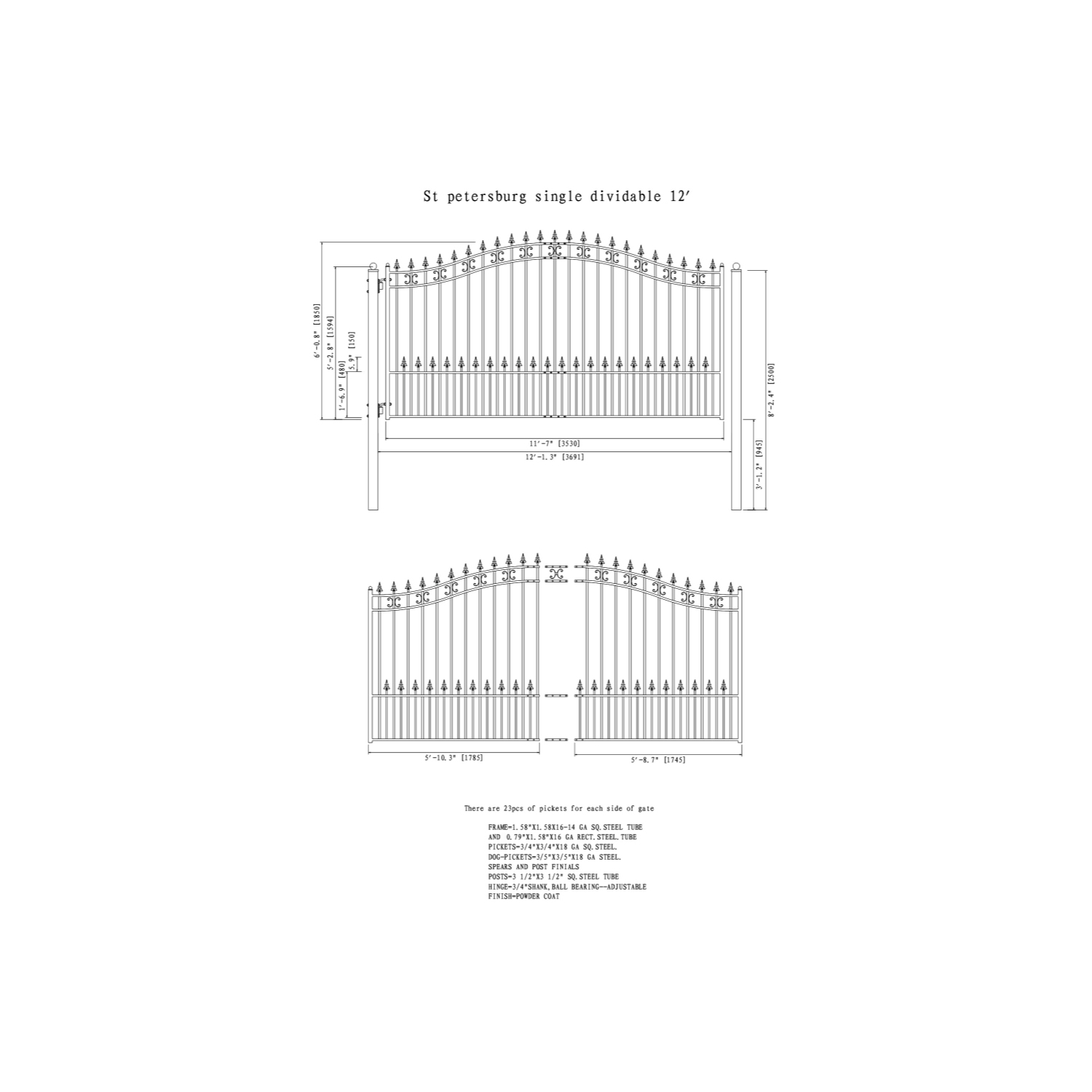 ALEKO DG12STPSSW St.Petersburg Style Single Swing Iron Driveway Gate 12'