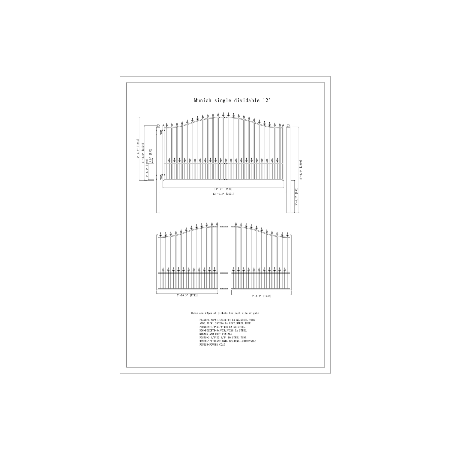 ALEKO DG12MUNSSW Munich Style Iron Single Swing Driveway Gate 12 feet