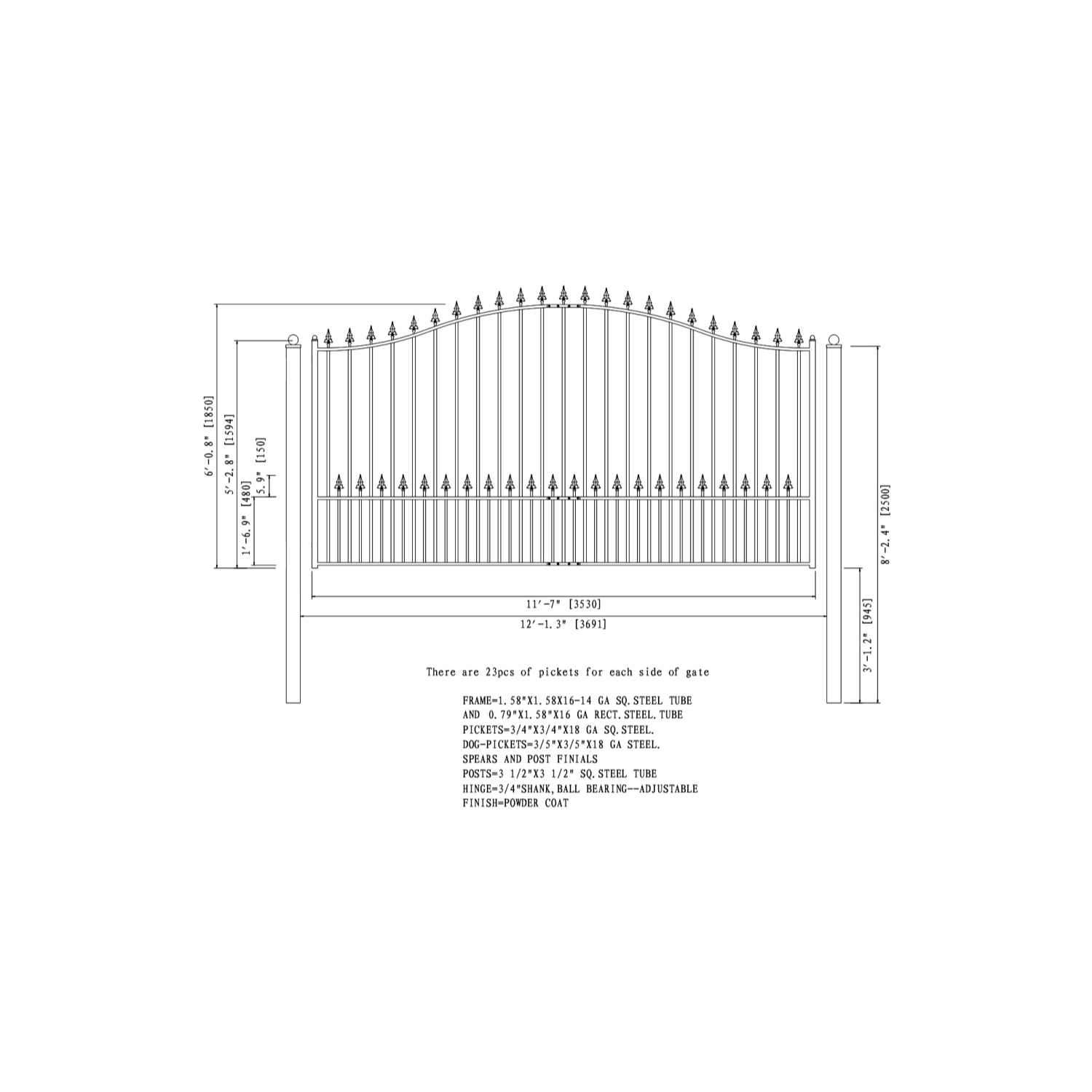 ALEKO DG12MUNSSW Munich Style Iron Single Swing Driveway Gate 12 feet