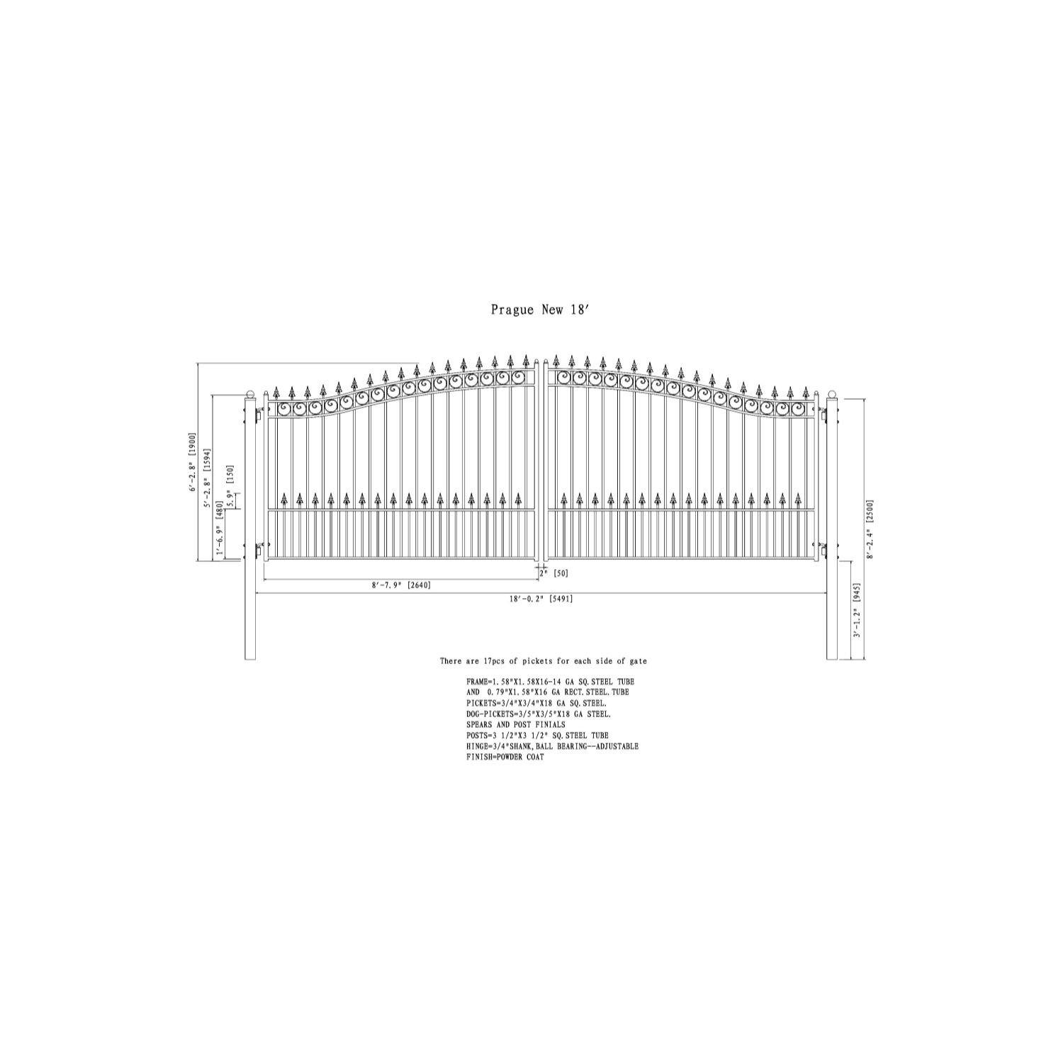 ALEKO DG18PRAD Prague Style Ornamental Iron Wrought Dual 18' Driveway Gate