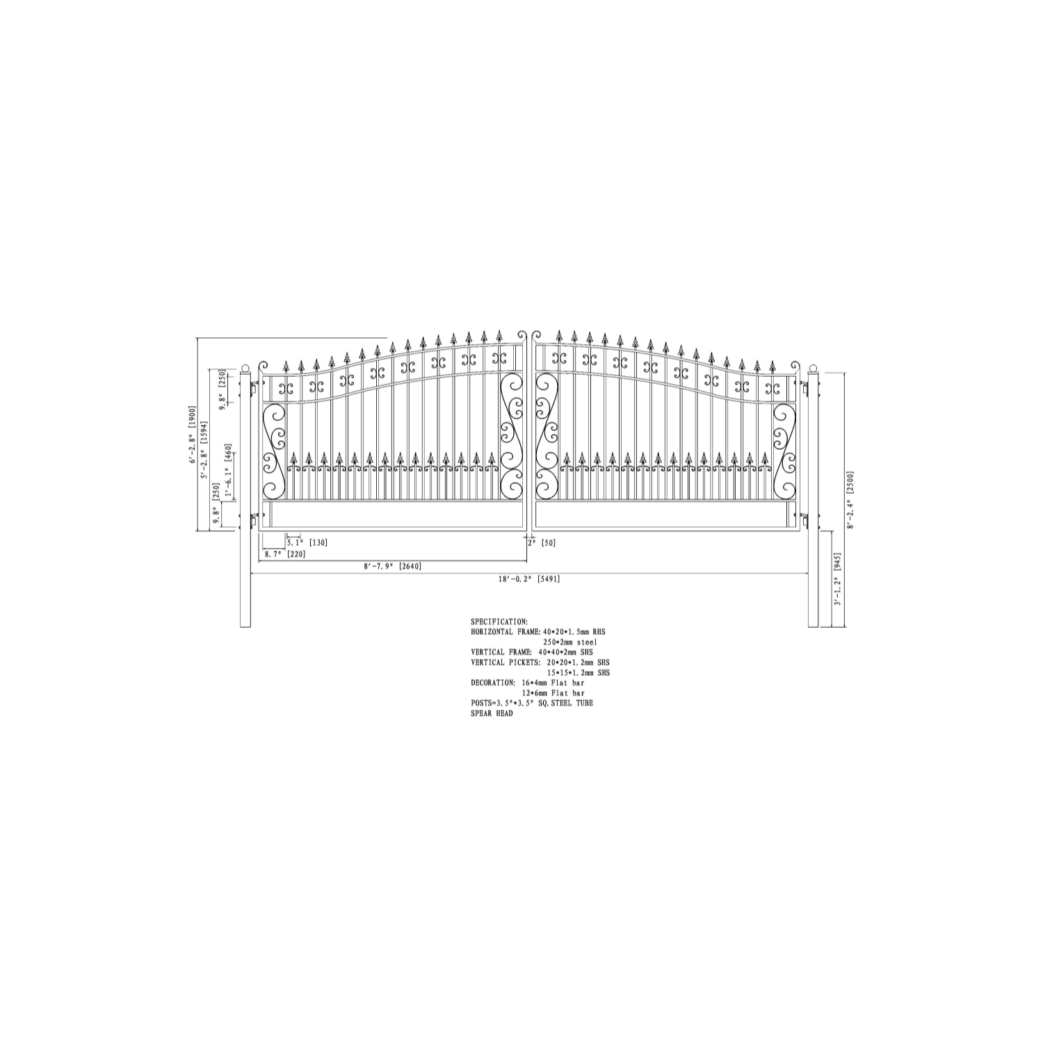 ALEKO DG18VEND Venice Style Iron Wrought Dual Gate 18' Driveway Gates